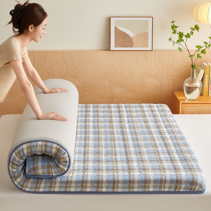 91家纺网 家纺一手货源 找家纺 喜她床垫 2025新款棉花抗压床垫垫子 蓝大格-8cm