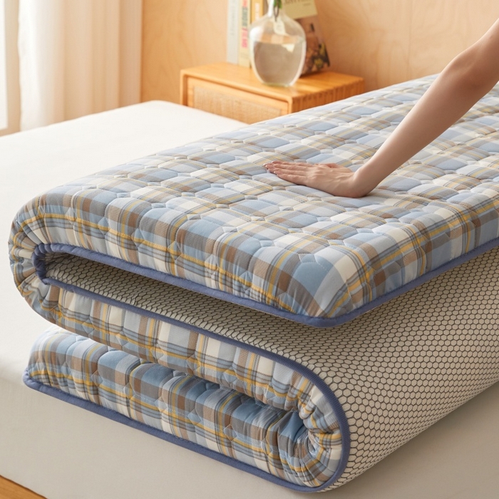 91家纺网 家纺一手货源 找家纺 喜她床垫 2025新款棉花抗压床垫垫子 蓝大格-8cm