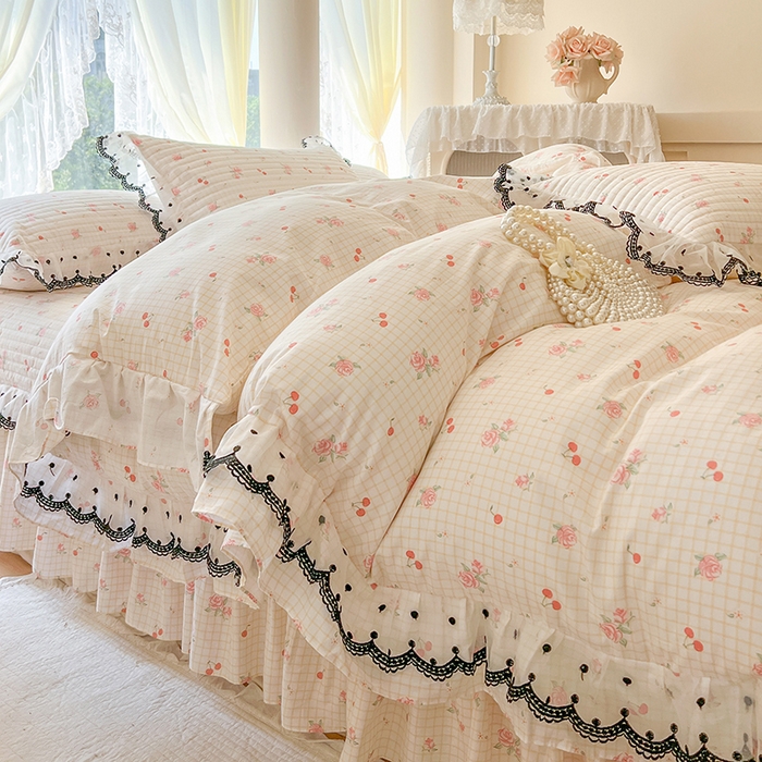 网红馆（ck家纺） 2025新款全棉印花床盖四件套 玫瑰樱桃