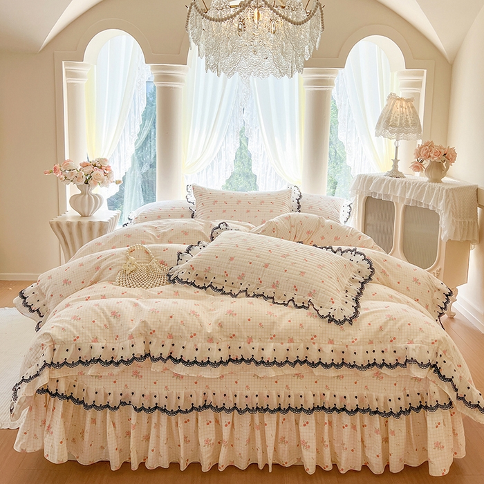 91家纺网 家纺一手货源 找家纺 网红馆（ck家纺） 2025新款全棉印花床盖四件套 玫瑰樱桃