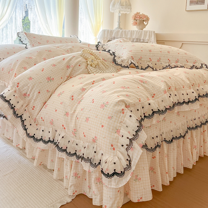 91家纺网 家纺一手货源 找家纺 网红馆（ck家纺） 2025新款全棉印花床盖四件套 玫瑰樱桃