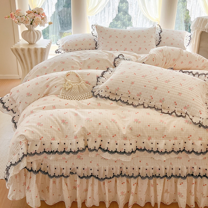 91家纺网 家纺一手货源 找家纺 网红馆（ck家纺） 2025新款全棉印花床盖四件套 玫瑰樱桃