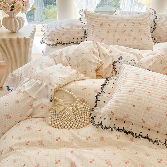 91家纺网 家纺一手货源 找家纺 网红馆（ck家纺） 2025新款全棉印花床盖四件套 玫瑰樱桃