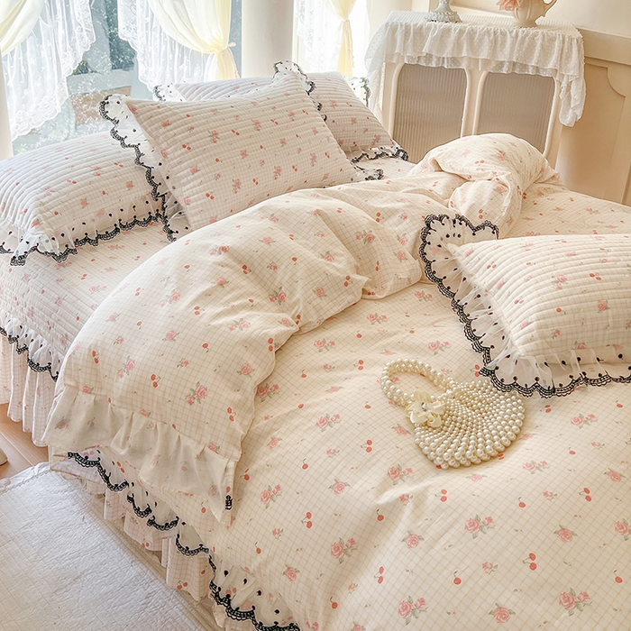 91家纺网 家纺一手货源 找家纺 网红馆（ck家纺） 2025新款全棉印花床盖四件套 玫瑰樱桃