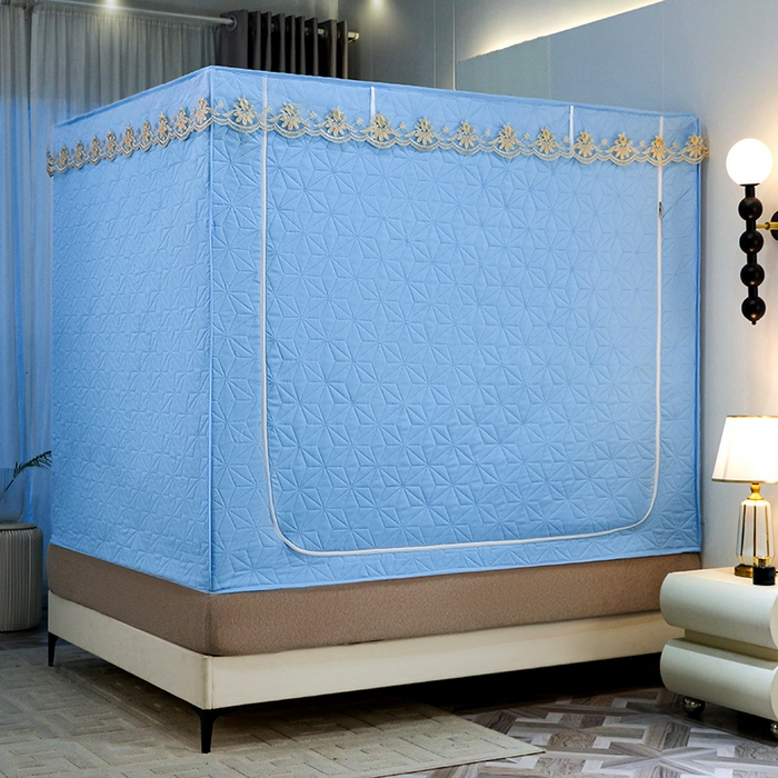 91家纺网 家纺一手货源 找家纺 窝里暖 2025新款冬季保暖夹棉遮光帘蚊帐（五块夹棉） 蓝色