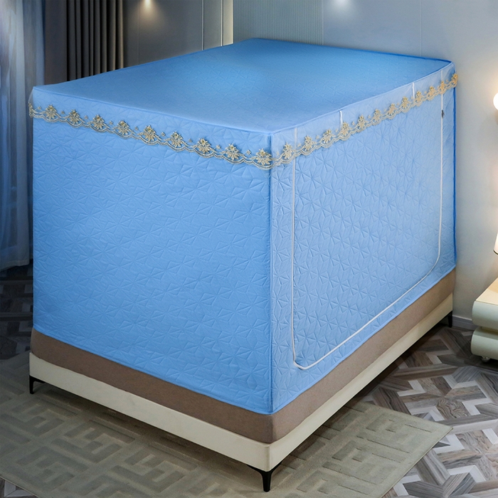 91家纺网 家纺一手货源 找家纺 窝里暖 2025新款冬季保暖夹棉遮光帘蚊帐（五块夹棉） 蓝色