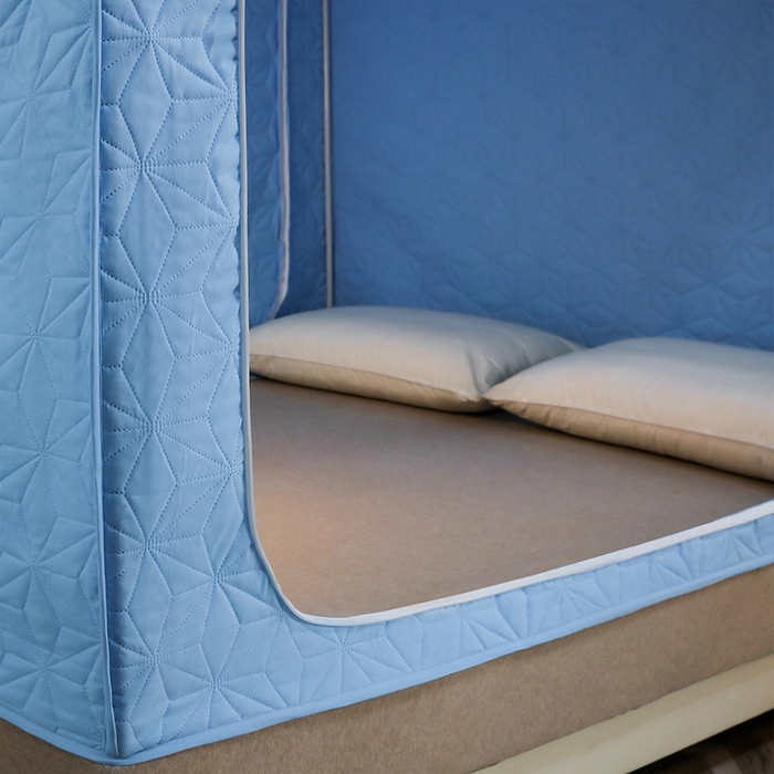 91家纺网 家纺一手货源 找家纺 窝里暖 2025新款冬季保暖夹棉遮光帘蚊帐（五块夹棉） 蓝色