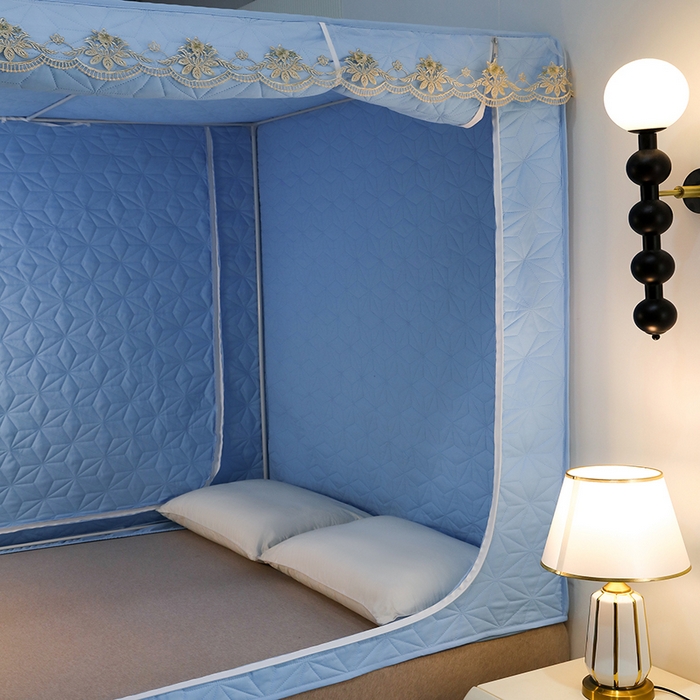 91家纺网 家纺一手货源 找家纺 窝里暖 2025新款冬季保暖夹棉遮光帘蚊帐（五块夹棉） 蓝色