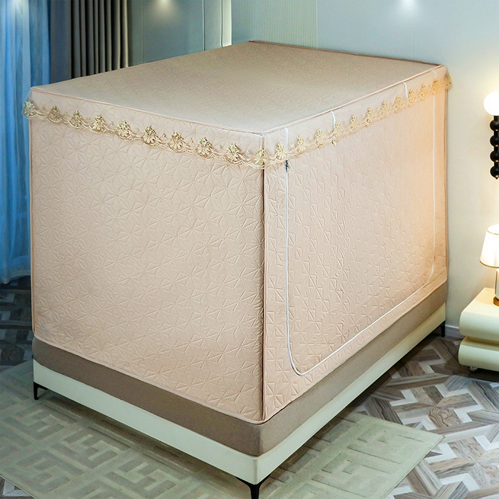 91家纺网 家纺一手货源 找家纺 窝里暖 2025新款冬季保暖夹棉遮光帘蚊帐（五块夹棉） 米白