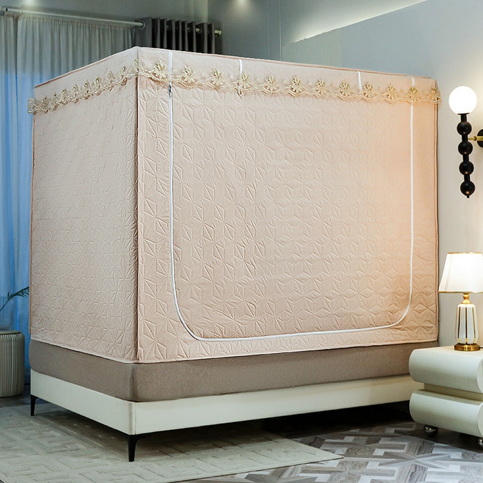 91家纺网 家纺一手货源 找家纺 窝里暖 2025新款冬季保暖夹棉遮光帘蚊帐（五块夹棉） 米白