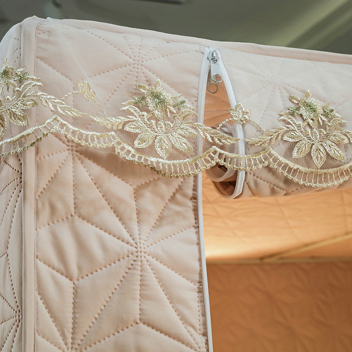 91家纺网 家纺一手货源 找家纺 窝里暖 2025新款冬季保暖夹棉遮光帘蚊帐（五块夹棉） 米白