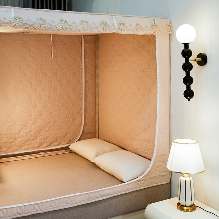 91家纺网 家纺一手货源 找家纺 窝里暖 2025新款冬季保暖夹棉遮光帘蚊帐（五块夹棉） 米白