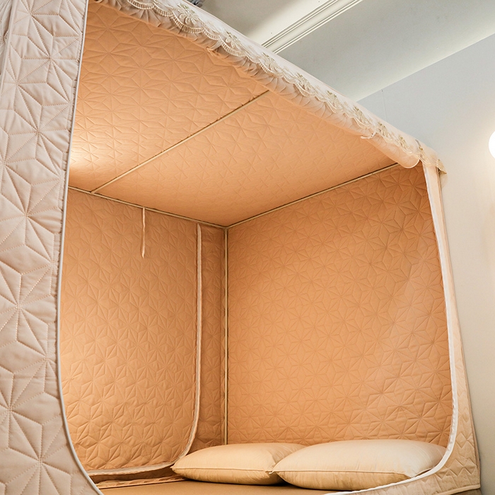 91家纺网 家纺一手货源 找家纺 窝里暖 2025新款冬季保暖夹棉遮光帘蚊帐（五块夹棉） 米白