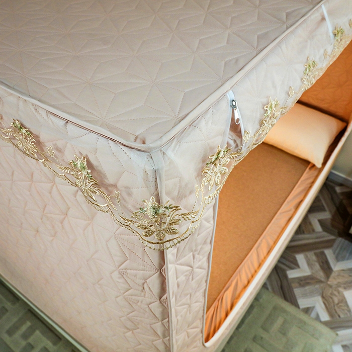 91家纺网 家纺一手货源 找家纺 窝里暖 2025新款冬季保暖夹棉遮光帘蚊帐（五块夹棉） 米白