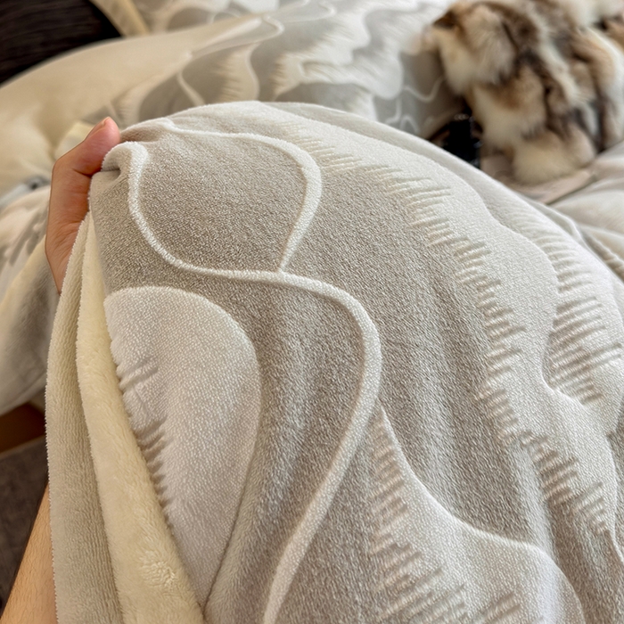 91家纺网 家纺一手货源 找家纺 若未家居 LOVEWE HOUSE 2025新款220高克重牛奶绒色烂双拼四件套 波澜壮阔 灰