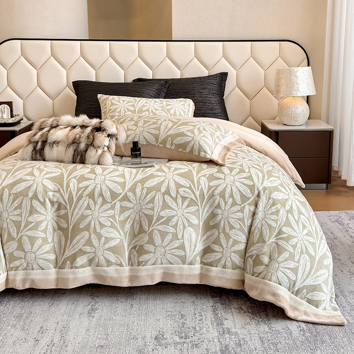 91家纺网 家纺一手货源 找家纺 若未家居 LOVEWE HOUSE 2025新款220高克重牛奶绒色烂双拼四件套 向阳花