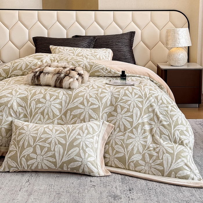 91家纺网 家纺一手货源 找家纺 若未家居 LOVEWE HOUSE 2025新款220高克重牛奶绒色烂双拼四件套 向阳花