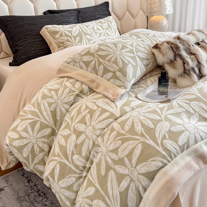 91家纺网 家纺一手货源 找家纺 若未家居 LOVEWE HOUSE 2025新款220高克重牛奶绒色烂双拼四件套 向阳花