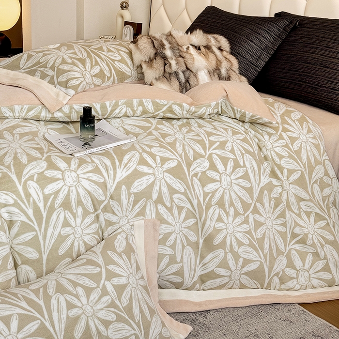 91家纺网 家纺一手货源 找家纺 若未家居 LOVEWE HOUSE 2025新款220高克重牛奶绒色烂双拼四件套 向阳花