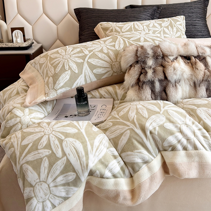 91家纺网 家纺一手货源 找家纺 若未家居 LOVEWE HOUSE 2025新款220高克重牛奶绒色烂双拼四件套 向阳花