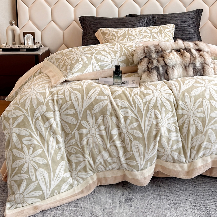 91家纺网 家纺一手货源 找家纺 若未家居 LOVEWE HOUSE 2025新款220高克重牛奶绒色烂双拼四件套 向阳花