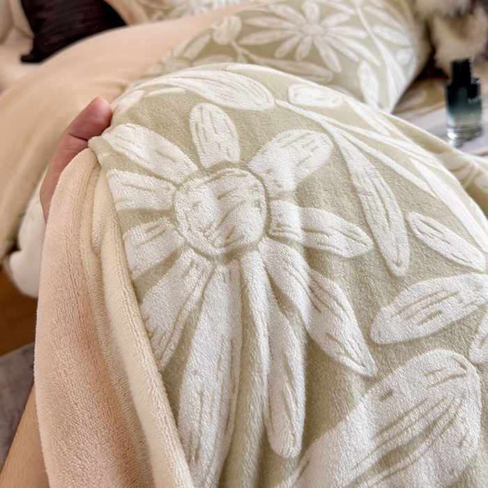 91家纺网 家纺一手货源 找家纺 若未家居 LOVEWE HOUSE 2025新款220高克重牛奶绒色烂双拼四件套 向阳花