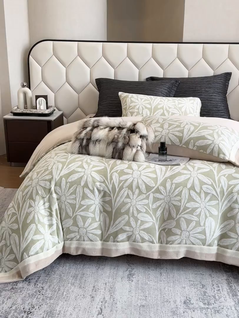 91家纺网 家纺一手货源 找家纺 若未家居 LOVEWE HOUSE 2025新款220高克重牛奶绒色烂双拼四件套 向阳花