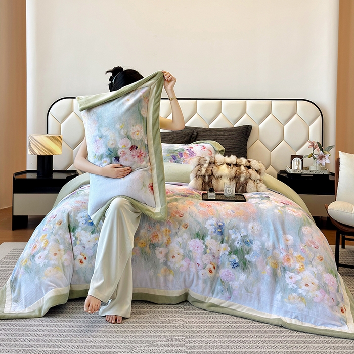 91家纺网 家纺一手货源 找家纺 （总）若未家居 LOVEWE HOUSE 2025新款250克全消光数码印花牛奶绒双拼角四件套