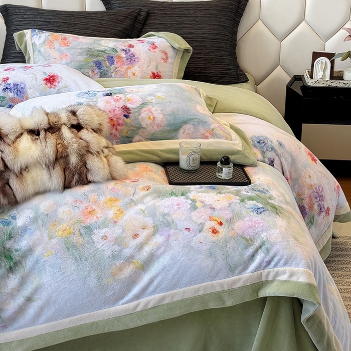 91家纺网 家纺一手货源 找家纺 （总）若未家居 LOVEWE HOUSE 2025新款250克全消光数码印花牛奶绒双拼角四件套