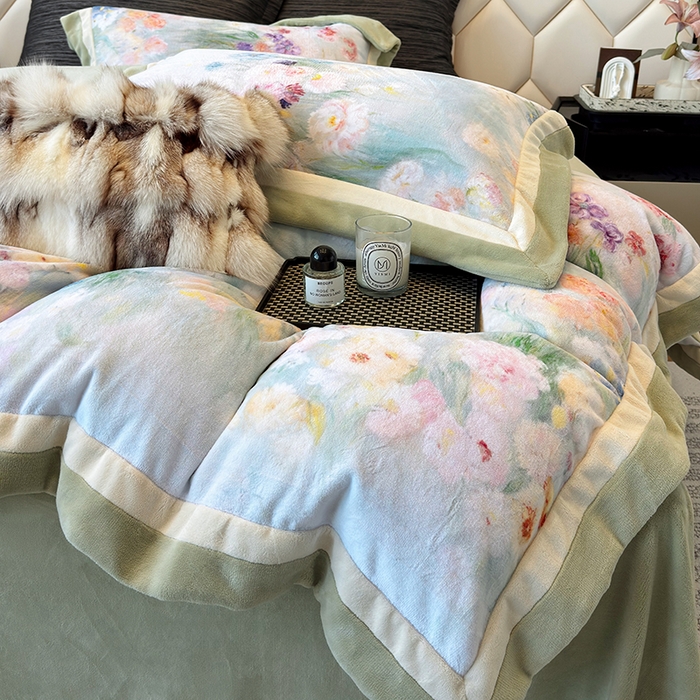 91家纺网 家纺一手货源 找家纺 （总）若未家居 LOVEWE HOUSE 2025新款250克全消光数码印花牛奶绒双拼角四件套