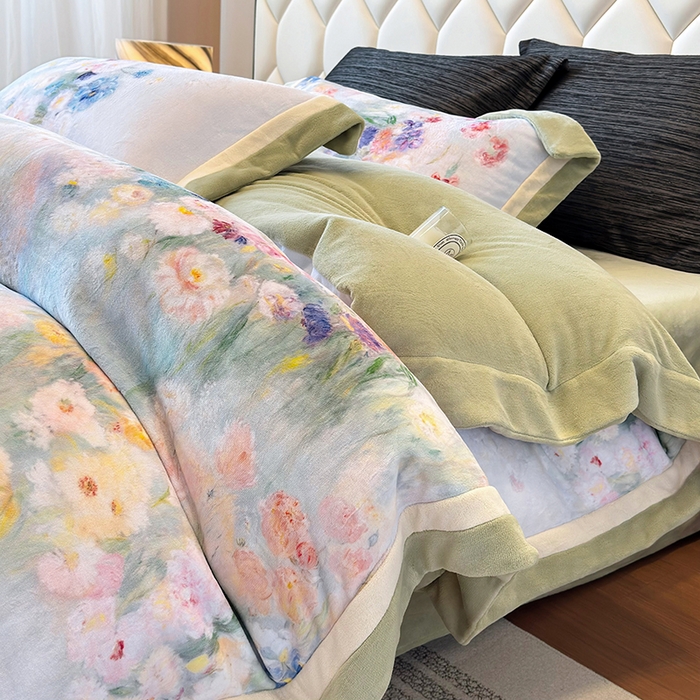 91家纺网 家纺一手货源 找家纺 （总）若未家居 LOVEWE HOUSE 2025新款250克全消光数码印花牛奶绒双拼角四件套