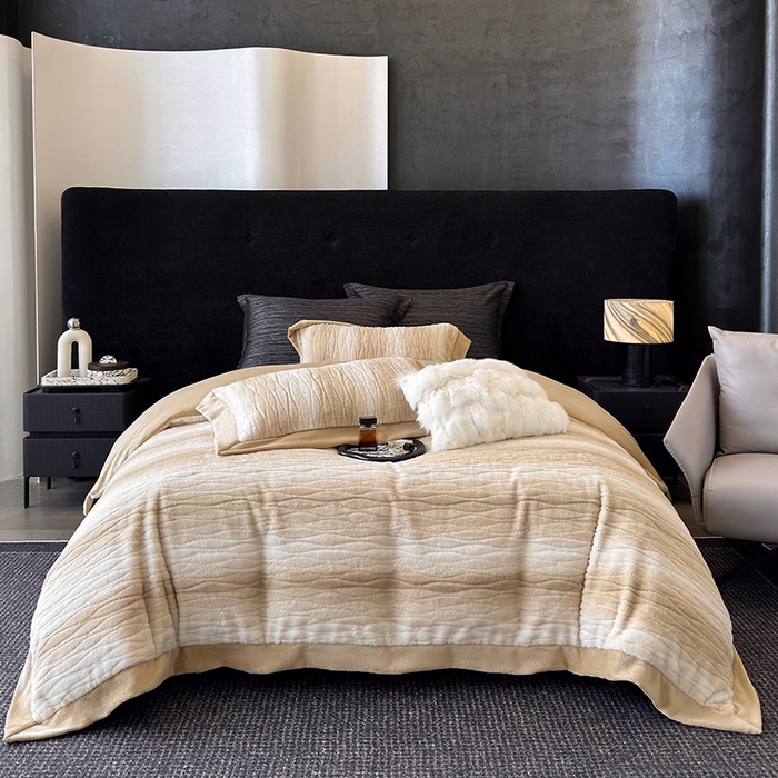 91家纺网 家纺一手货源 找家纺 若未家居 LOVEWE HOUSE 2025新款阿尔卑斯丹麦渐变山脉系风格貂四件套 浅卡其