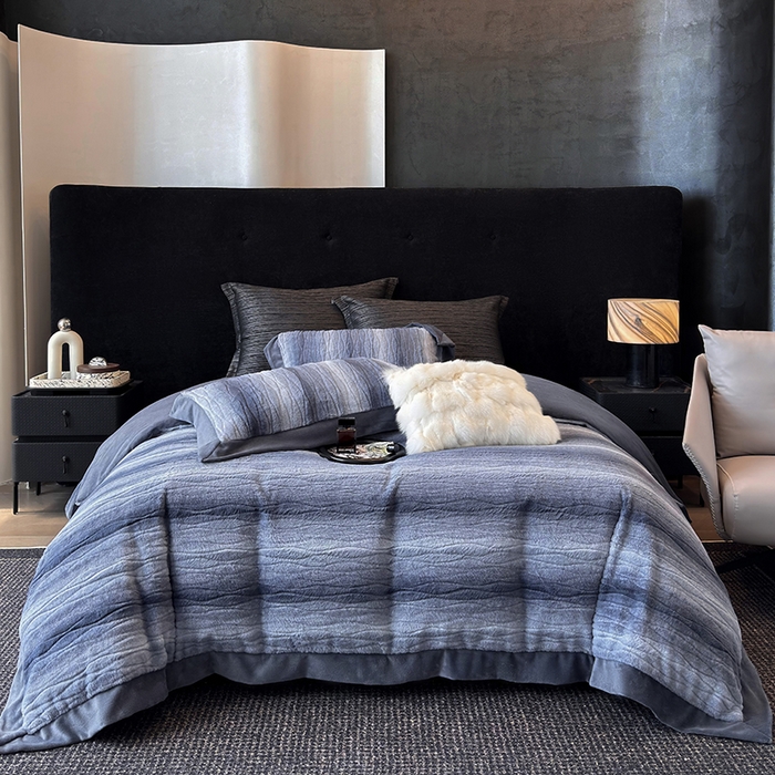 91家纺网 家纺一手货源 找家纺 若未家居 LOVEWE HOUSE 2025新款阿尔卑斯丹麦渐变山脉系风格貂四件套 青呆蓝