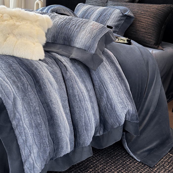 91家纺网 家纺一手货源 找家纺 若未家居 LOVEWE HOUSE 2025新款阿尔卑斯丹麦渐变山脉系风格貂四件套 青呆蓝