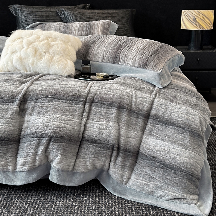 91家纺网 家纺一手货源 找家纺 若未家居 LOVEWE HOUSE 2025新款阿尔卑斯丹麦渐变山脉系风格貂四件套 水貂灰