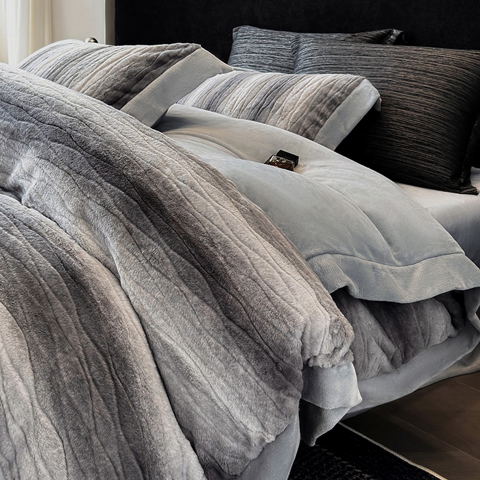 91家纺网 家纺一手货源 找家纺 若未家居 LOVEWE HOUSE 2025新款阿尔卑斯丹麦渐变山脉系风格貂四件套 水貂灰