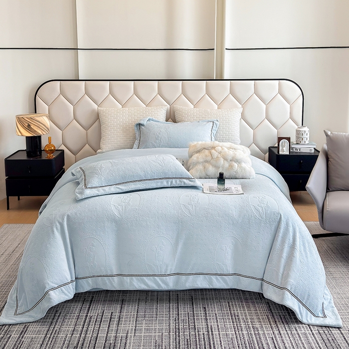 91家纺网 家纺一手货源 找家纺 若未家居 LOVEWE HOUSE 2025新款高克重牛奶绒四件套-镜中铃兰 镜中铃兰-浅蓝