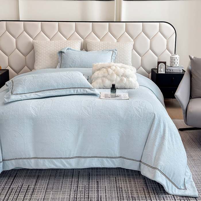 91家纺网 家纺一手货源 找家纺 若未家居 LOVEWE HOUSE 2025新款高克重牛奶绒四件套-镜中铃兰 镜中铃兰-浅蓝
