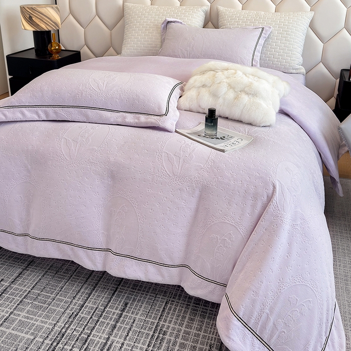 91家纺网 家纺一手货源 找家纺 若未家居 LOVEWE HOUSE 2025新款高克重牛奶绒四件套-镜中铃兰 镜中铃兰-浅紫