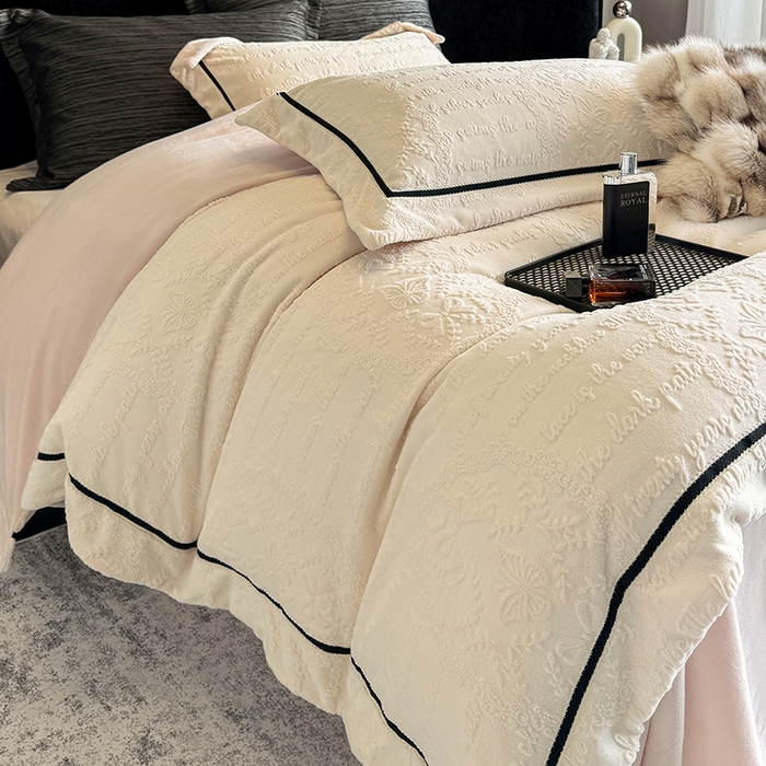 91家纺网 家纺一手货源 找家纺 若未家居 LOVEWE HOUSE 2025新款高克重牛奶绒四件套-一封情书 一封情书-奶油白