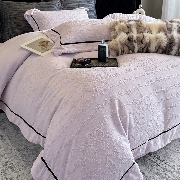 91家纺网 家纺一手货源 找家纺 若未家居 LOVEWE HOUSE 2025新款高克重牛奶绒四件套-一封情书 一封情书-浅紫