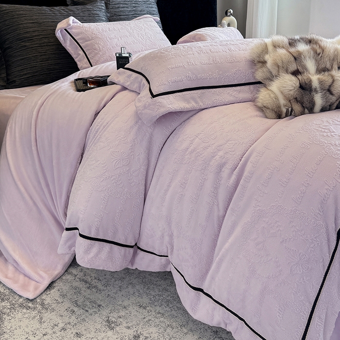91家纺网 家纺一手货源 找家纺 若未家居 LOVEWE HOUSE 2025新款高克重牛奶绒四件套-一封情书 一封情书-浅紫