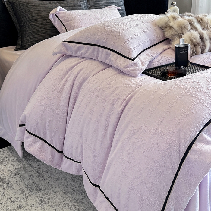 91家纺网 家纺一手货源 找家纺 若未家居 LOVEWE HOUSE 2025新款高克重牛奶绒四件套-一封情书 一封情书-浅紫