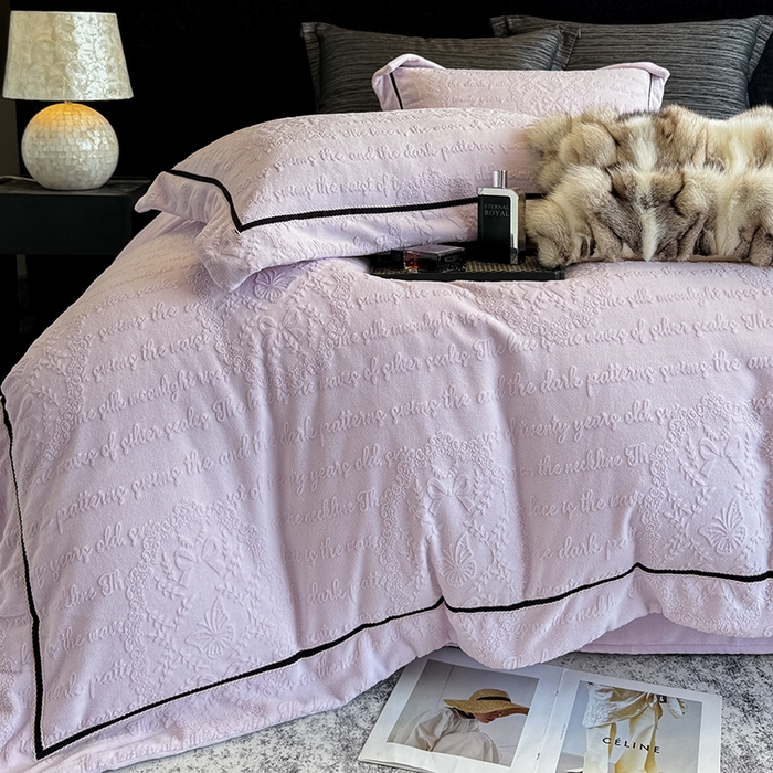 91家纺网 家纺一手货源 找家纺 若未家居 LOVEWE HOUSE 2025新款高克重牛奶绒四件套-一封情书 一封情书-浅紫