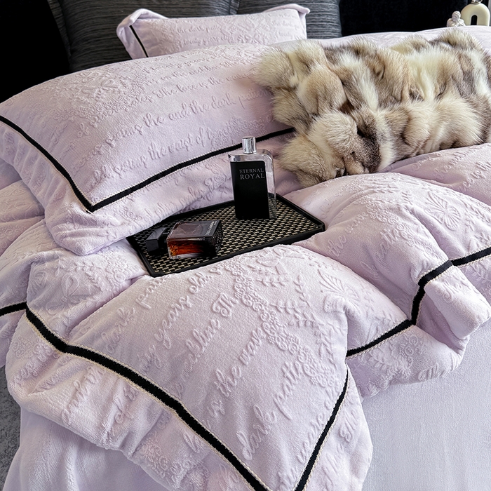 91家纺网 家纺一手货源 找家纺 若未家居 LOVEWE HOUSE 2025新款高克重牛奶绒四件套-一封情书 一封情书-浅紫