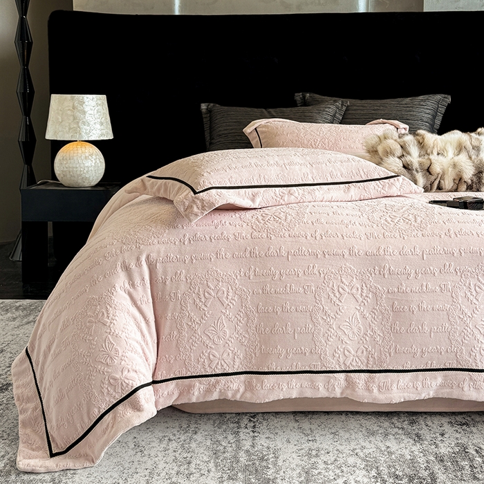 91家纺网 家纺一手货源 找家纺 若未家居 LOVEWE HOUSE 2025新款高克重牛奶绒四件套-一封情书 一封情书-少女粉