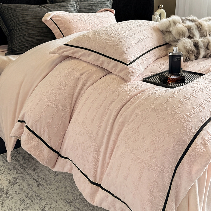 91家纺网 家纺一手货源 找家纺 若未家居 LOVEWE HOUSE 2025新款高克重牛奶绒四件套-一封情书 一封情书-少女粉