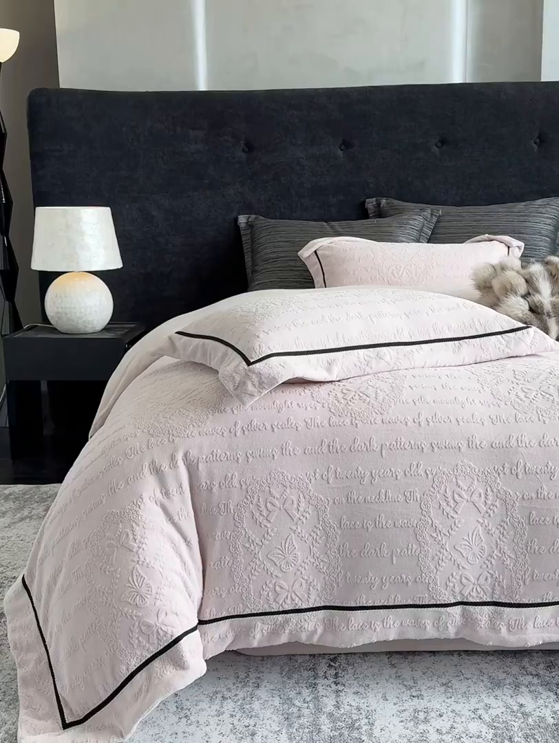 91家纺网 家纺一手货源 找家纺 若未家居 LOVEWE HOUSE 2025新款高克重牛奶绒四件套-一封情书 一封情书-少女粉