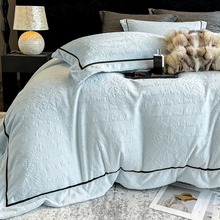 91家纺网 家纺一手货源 找家纺 若未家居 LOVEWE HOUSE 2025新款高克重牛奶绒四件套-一封情书 一封情书-婴儿蓝