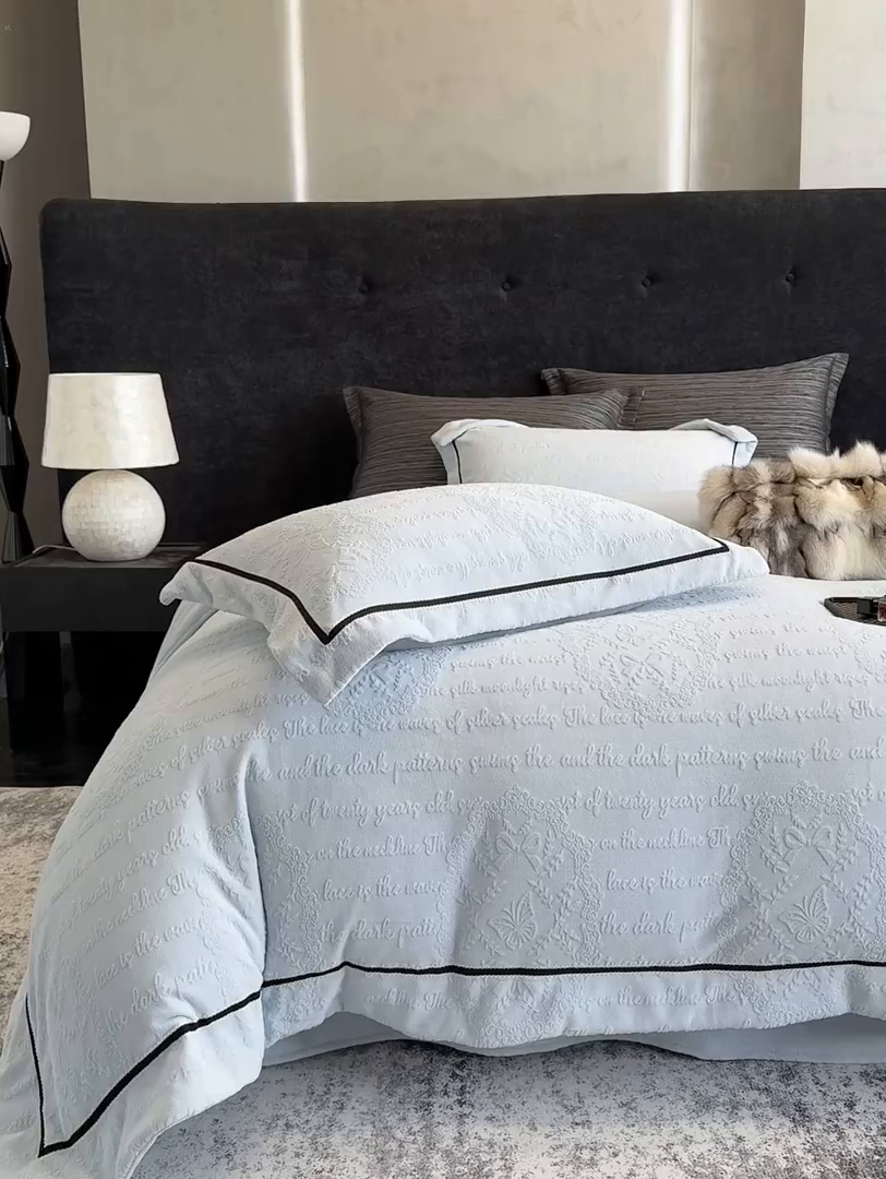 91家纺网 家纺一手货源 找家纺 若未家居 LOVEWE HOUSE 2025新款高克重牛奶绒四件套-一封情书 一封情书-婴儿蓝